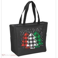 Merry Christmas Tree Buffalo Plaid Red White Green Xmas Tote Bag thumb 2