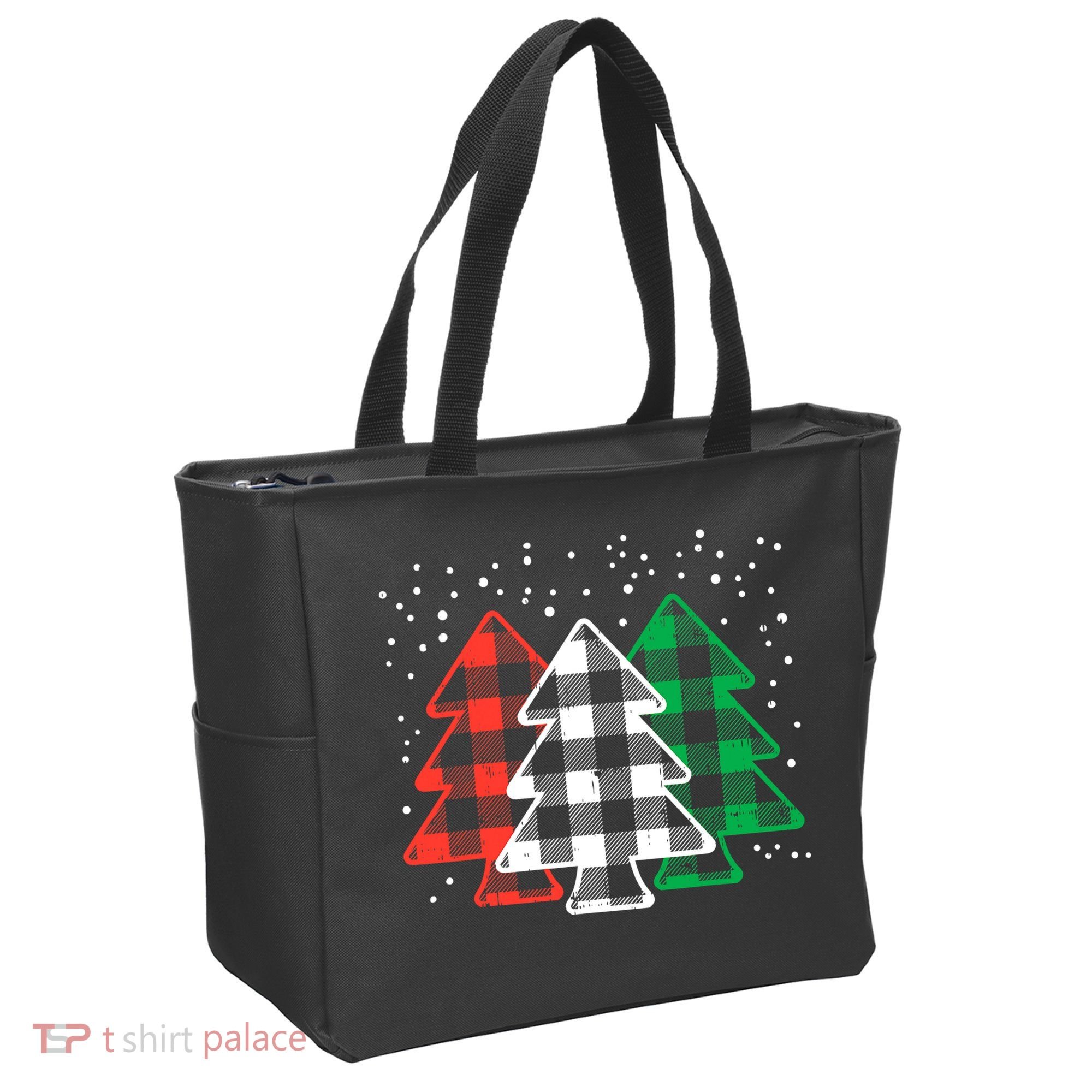 Merry Christmas Tree Buffalo Plaid Red White Green Xmas Tote Bag