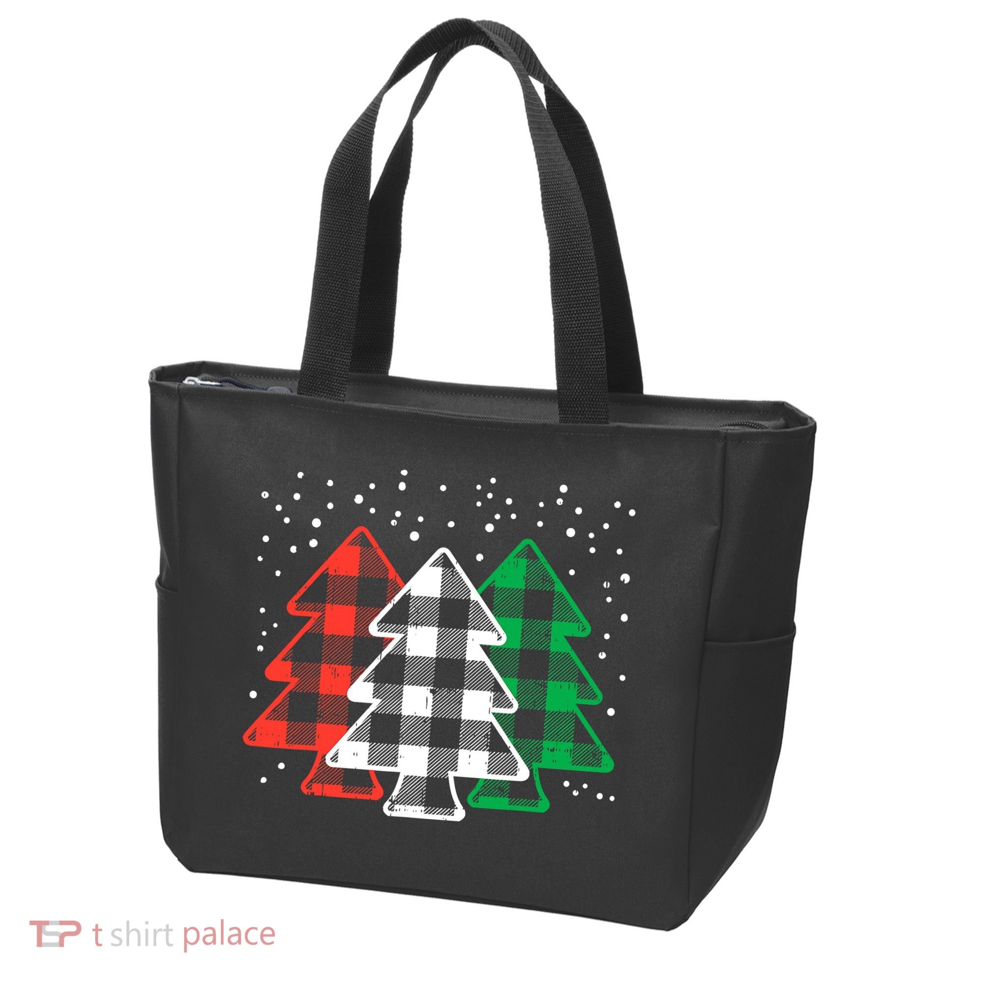 Merry Christmas Tree Buffalo Plaid Red White Green Xmas Tote Bag