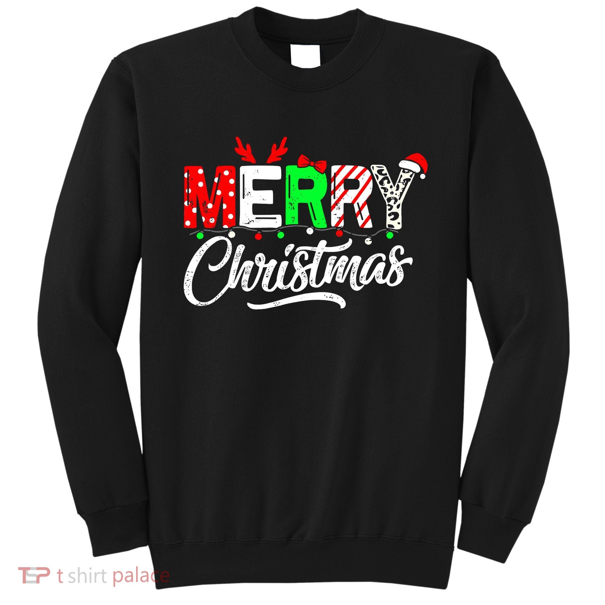 Merry Christmas Tree Buffalo Plaid Red White Green Cute Xmas Sweatshirt