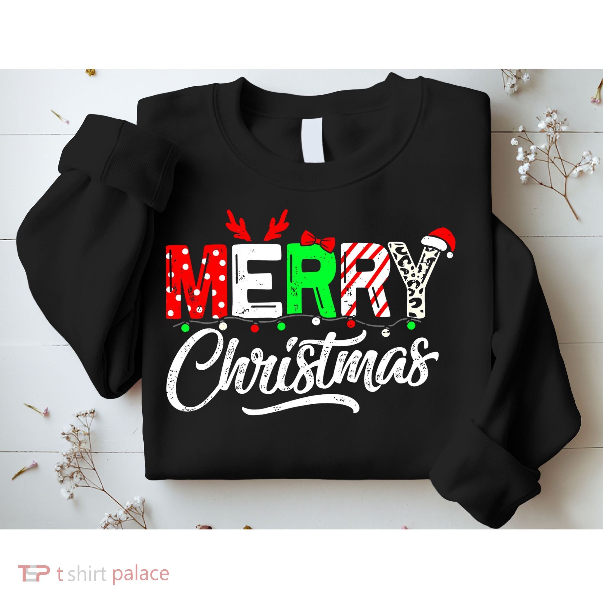 Merry Christmas Tree Buffalo Plaid Red White Green Cute Xmas Sweatshirt