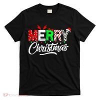 Merry Christmas Tree Buffalo Plaid Red White Green Cute Xmas T-Shirt thumb 0