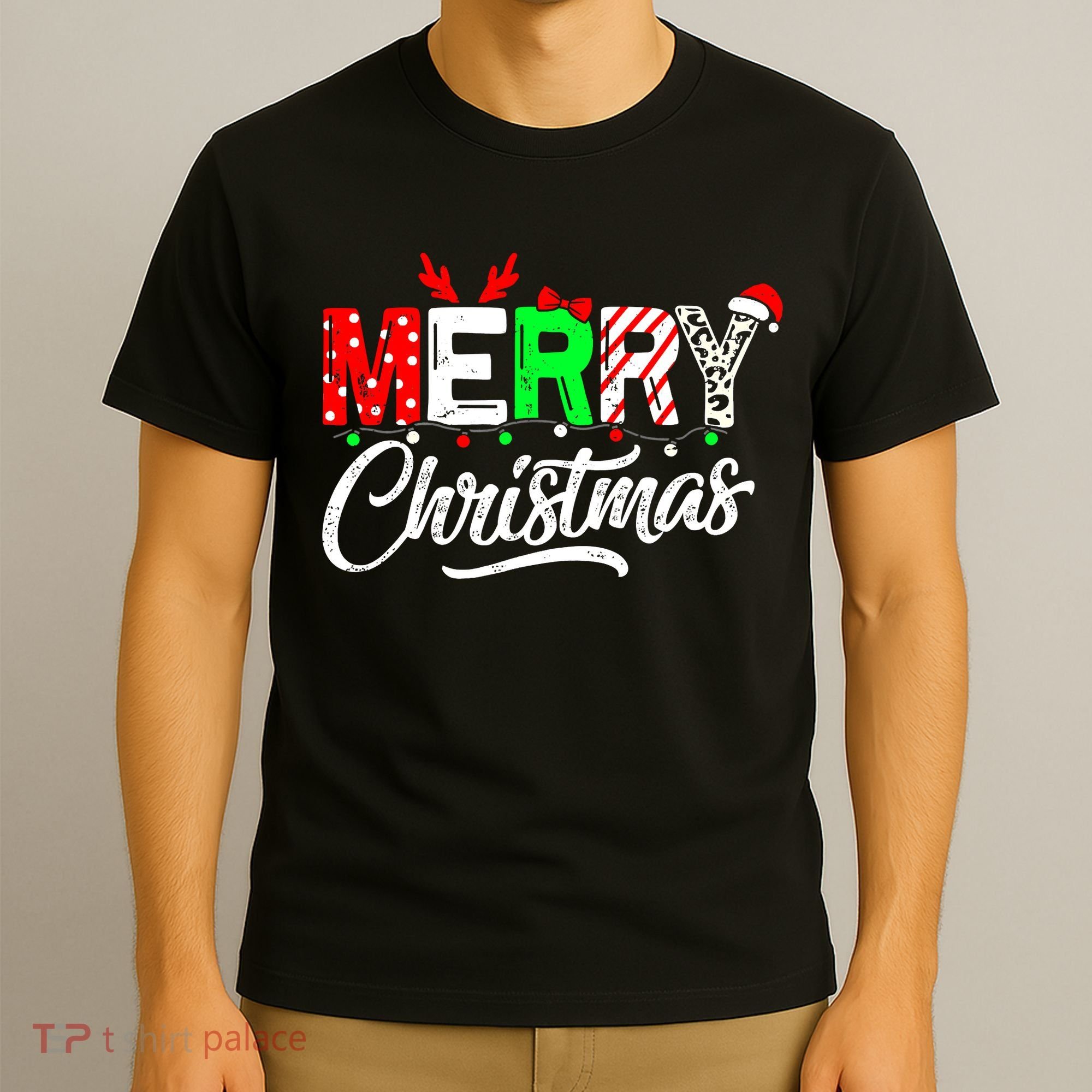 Merry Christmas Tree Buffalo Plaid Red White Green Cute Xmas T-Shirt