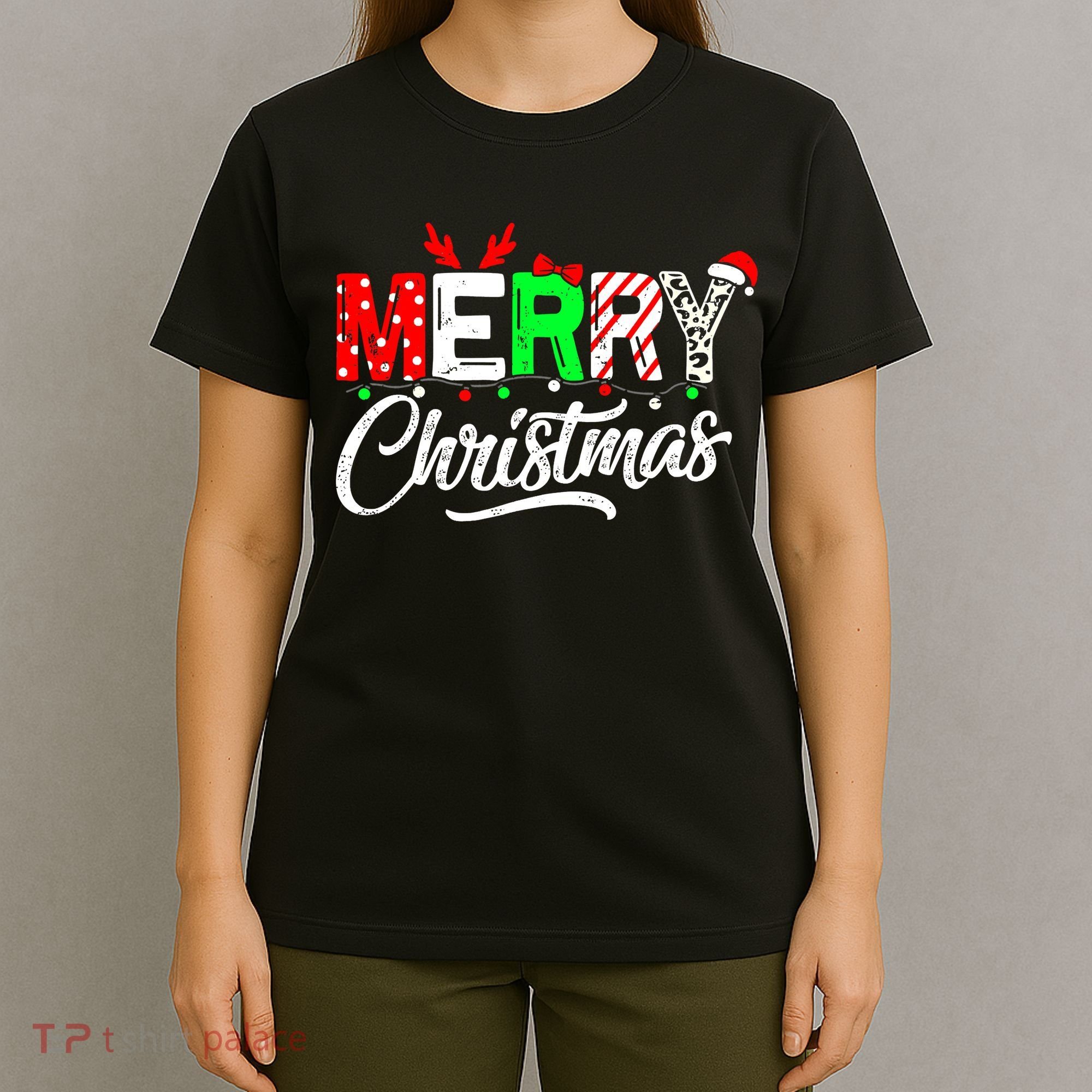 Merry Christmas Tree Buffalo Plaid Red White Green Cute Xmas T-Shirt