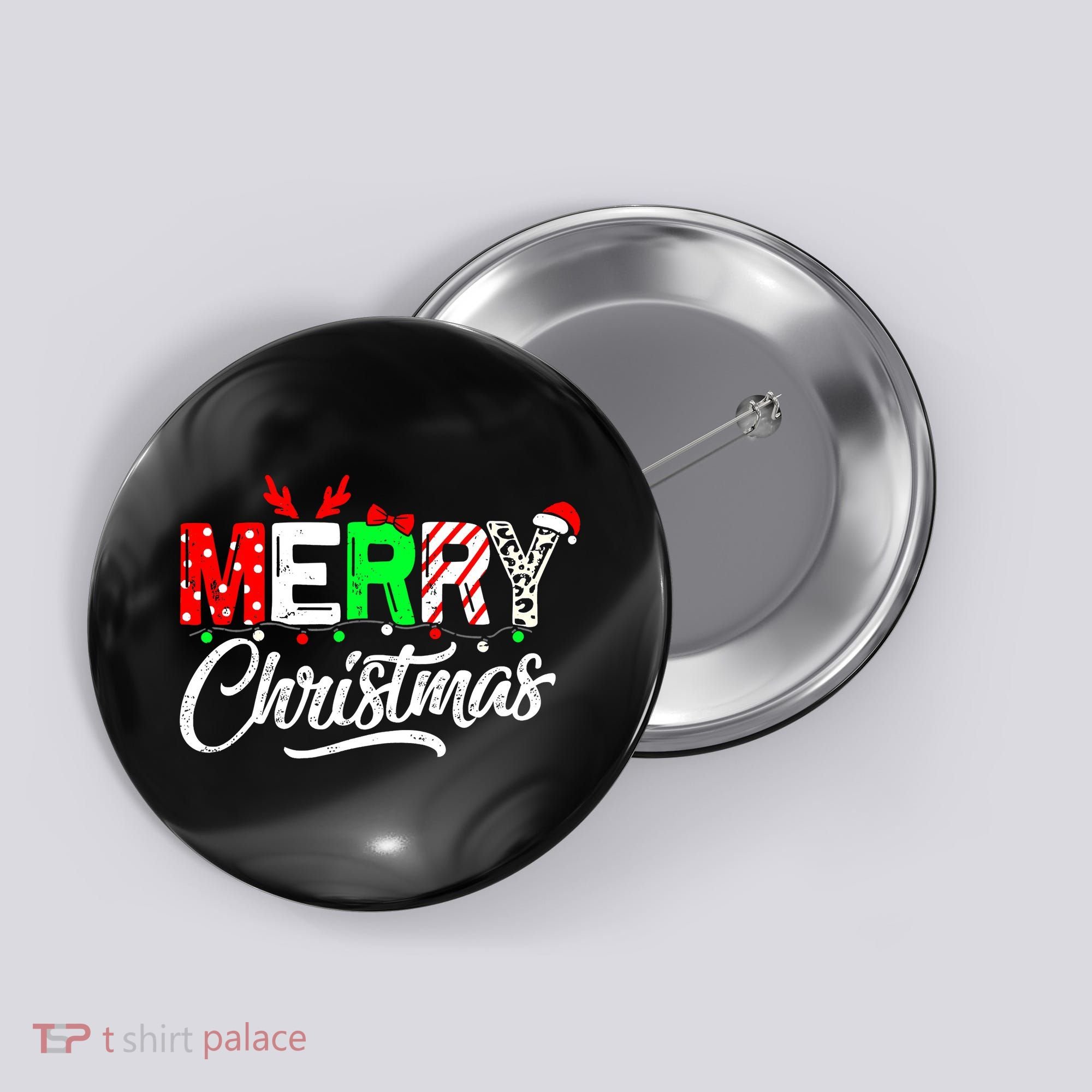 Merry Christmas Tree Buffalo Plaid Red White Green Cute Xmas Button