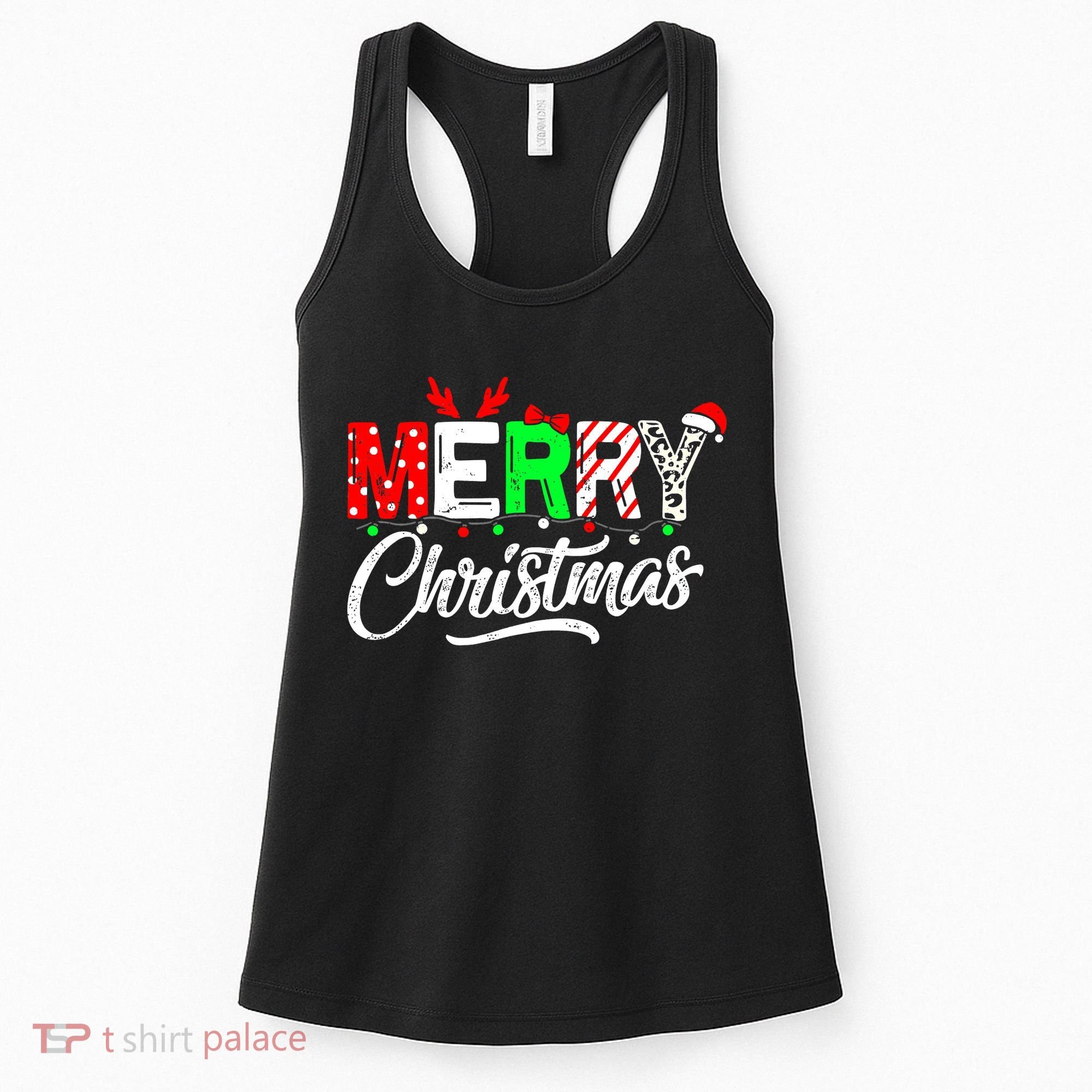 Merry Christmas Tree Buffalo Plaid Red White Green Cute Xmas Women's Tank Top