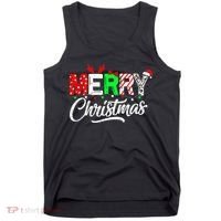 Merry Christmas Tree Buffalo Plaid Red White Green Cute Xmas Tank Top thumb 0