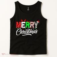 Merry Christmas Tree Buffalo Plaid Red White Green Cute Xmas Tank Top thumb 2