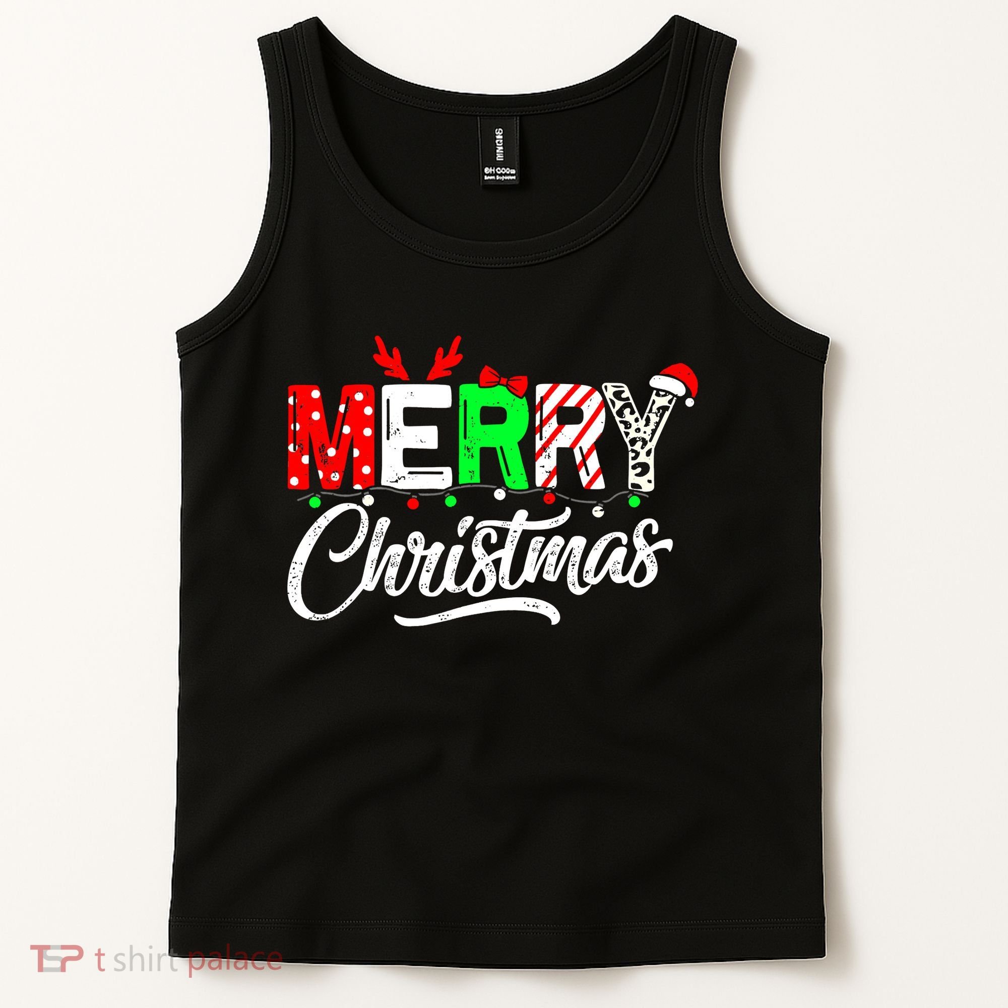 Merry Christmas Tree Buffalo Plaid Red White Green Cute Xmas Tank Top