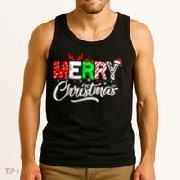 Merry Christmas Tree Buffalo Plaid Red White Green Cute Xmas Tank Top thumb 3