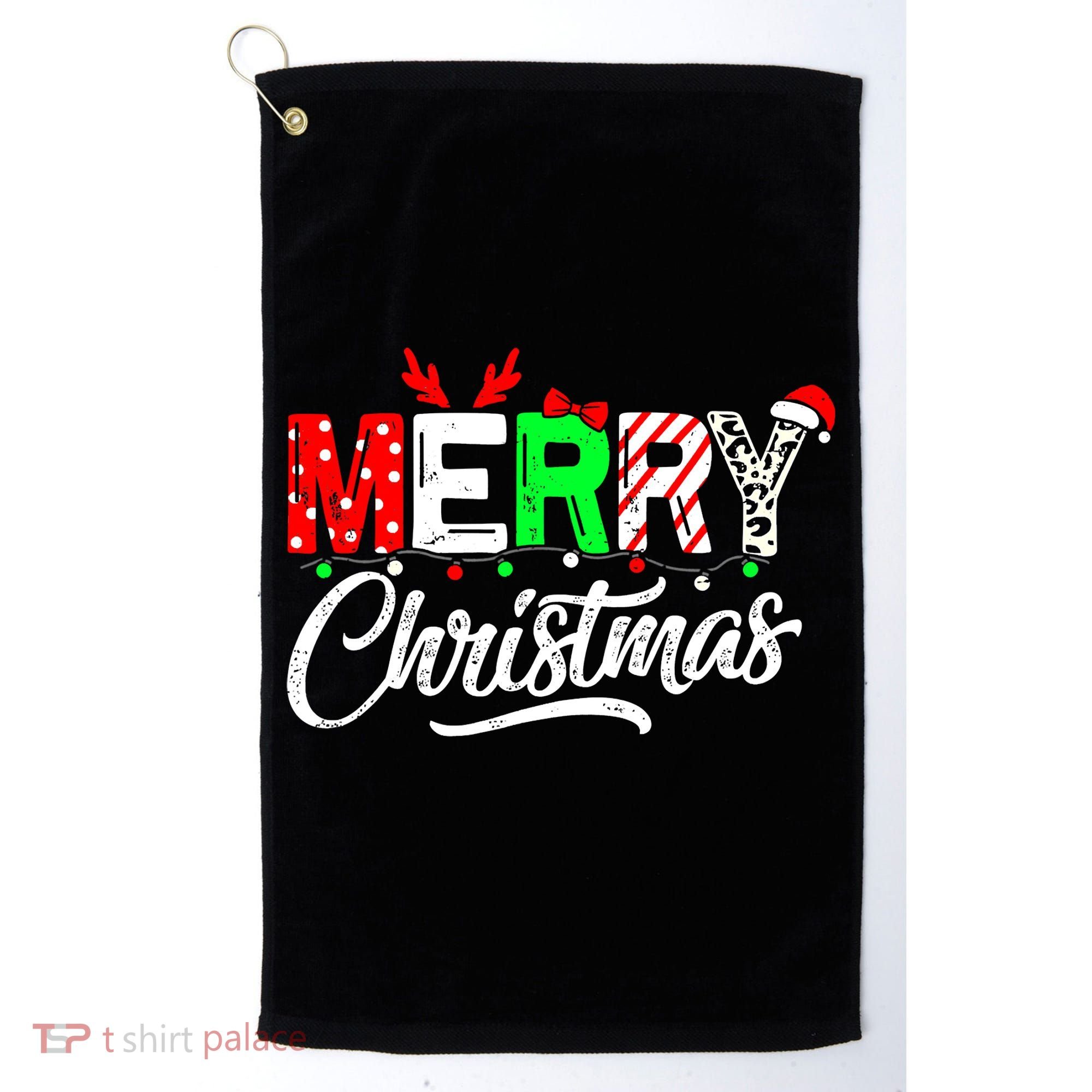 Merry Christmas Tree Buffalo Plaid Red White Green Cute Xmas Golf Towel