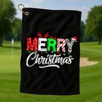 Merry Christmas Tree Buffalo Plaid Red White Green Cute Xmas Golf Towel thumb 1