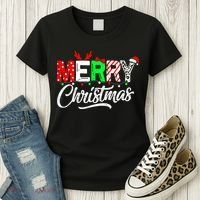 Merry Christmas Tree Buffalo Plaid Red White Green Cute Xmas Women's T-Shirt thumb 3