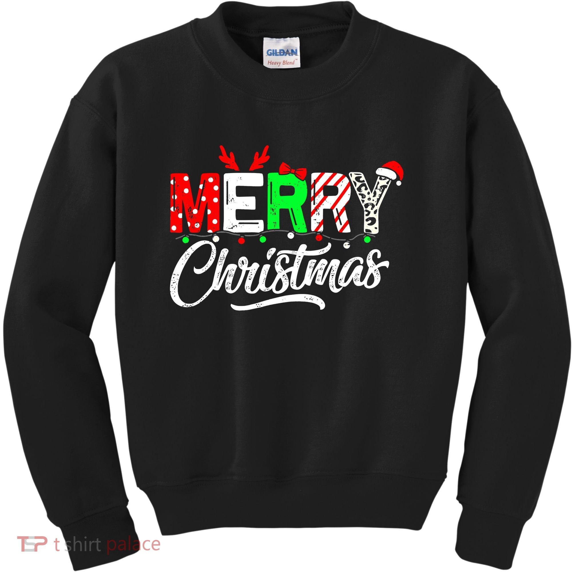 Merry Christmas Tree Buffalo Plaid Red White Green Cute Xmas Kids Sweatshirt