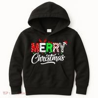 Merry Christmas Tree Buffalo Plaid Red White Green Cute Xmas Kids Hoodie thumb 0