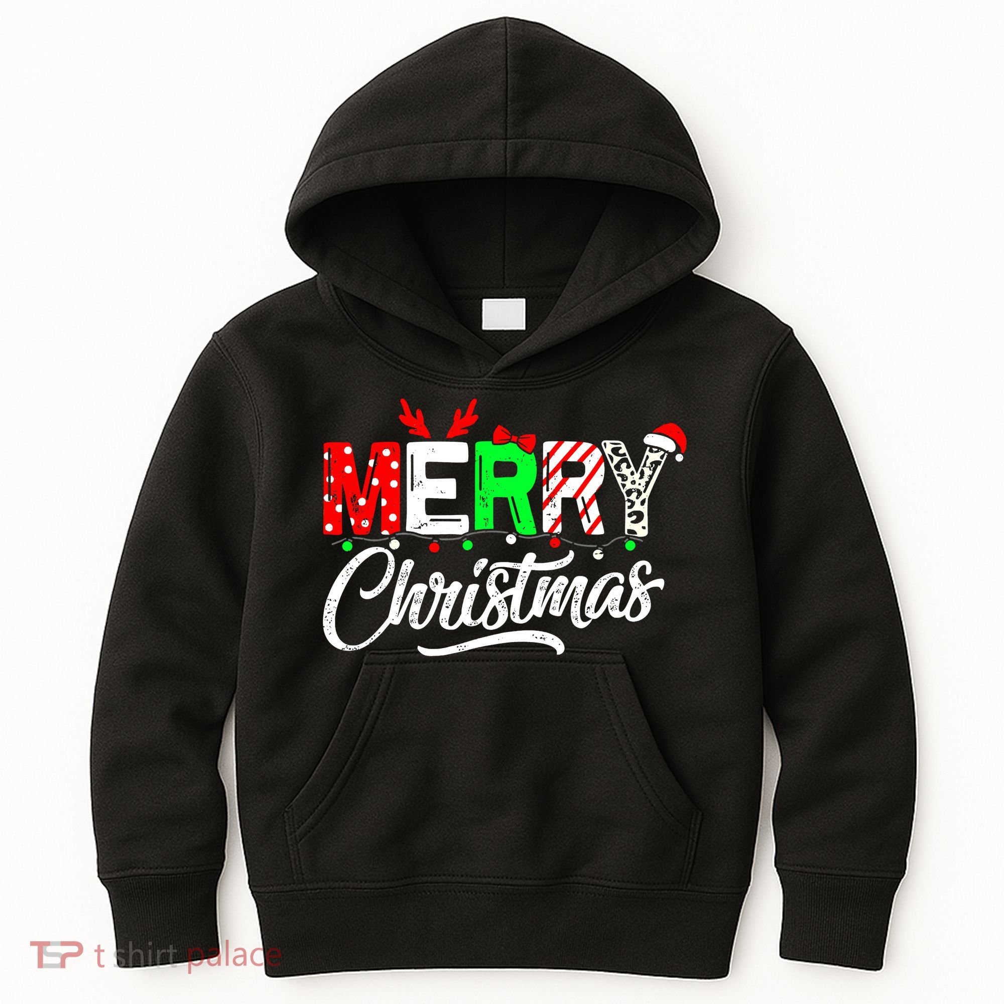 Merry Christmas Tree Buffalo Plaid Red White Green Cute Xmas Kids Hoodie