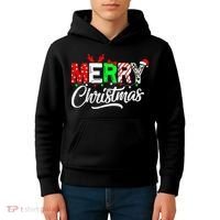 Merry Christmas Tree Buffalo Plaid Red White Green Cute Xmas Kids Hoodie thumb 4