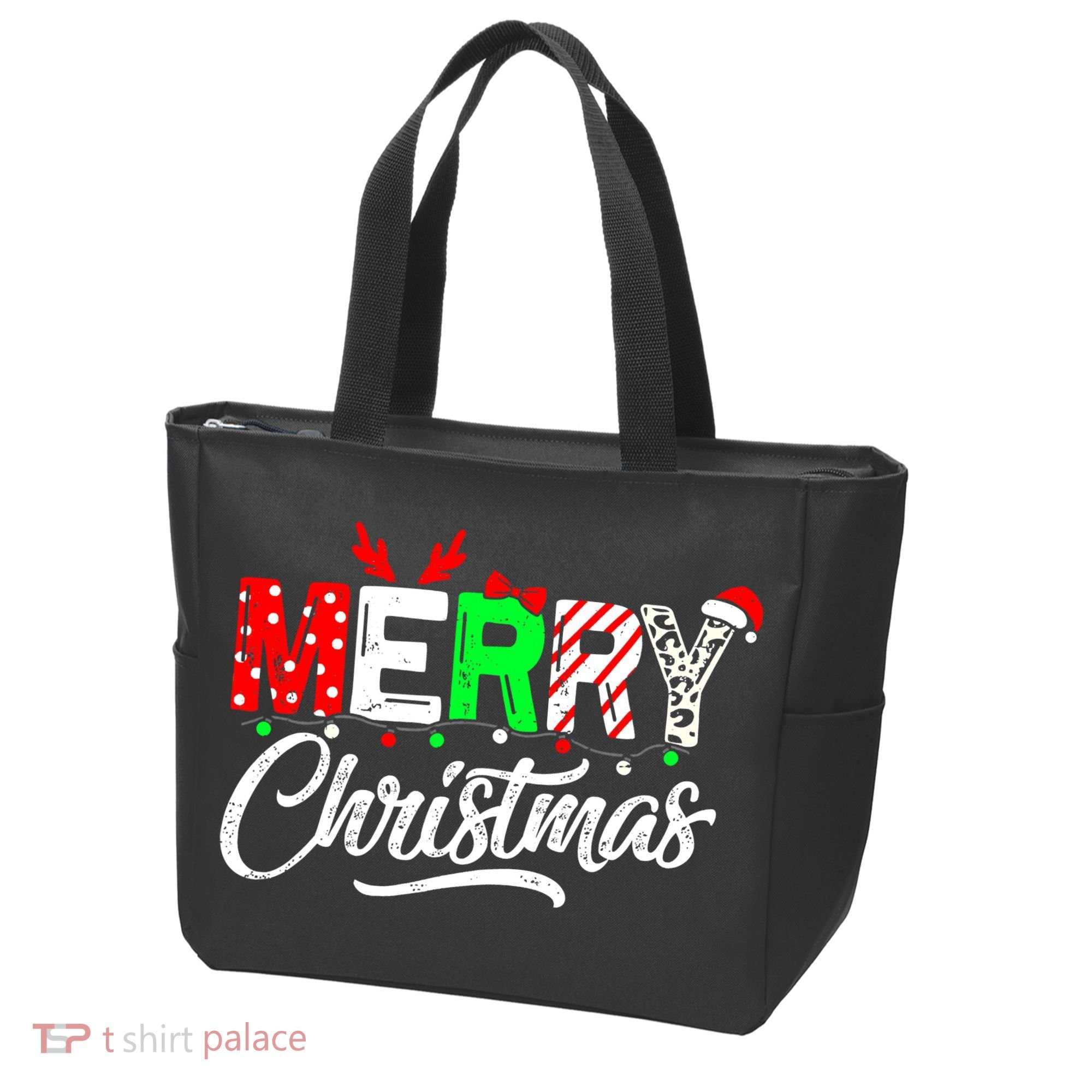 Merry Christmas Tree Buffalo Plaid Red White Green Cute Xmas Tote Bag