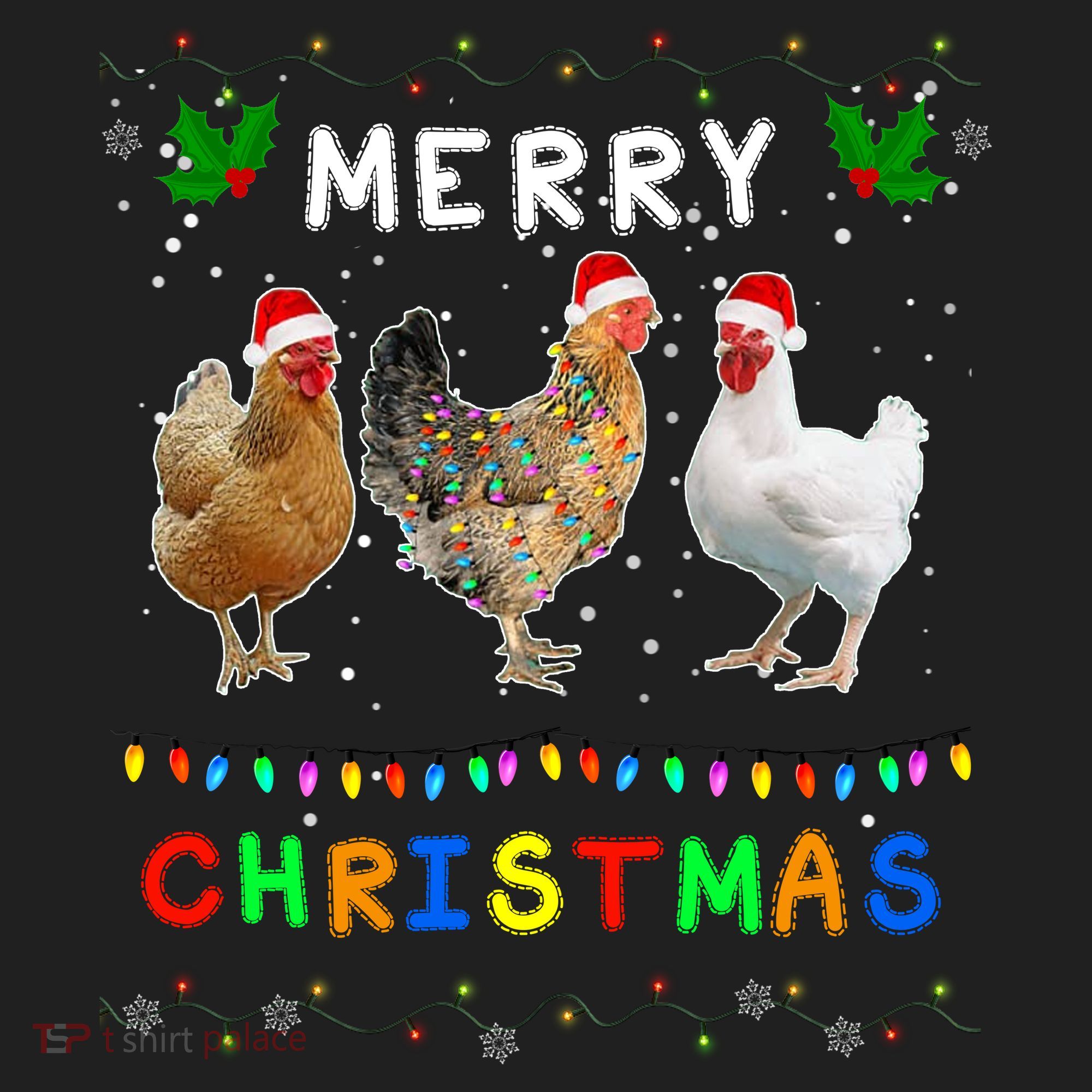 Merry Christmas Three Chickens Lights Funny Women's Sweatshirt