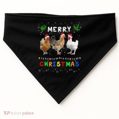 Merry Christmas Three Chickens Lights Funny USA-Made Doggie Bandana
