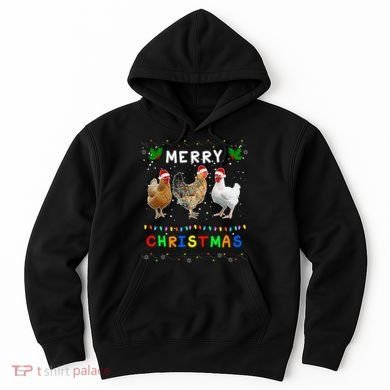 Merry Christmas Three Chickens Lights Funny Hoodie