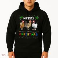 Merry Christmas Three Chickens Lights Funny Hoodie thumb 2