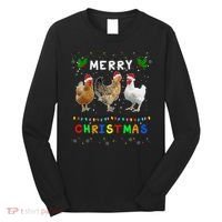 Merry Christmas Three Chickens Lights Funny Long Sleeve Shirt thumb 0