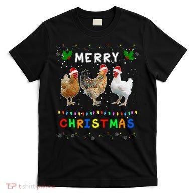 Merry Christmas Three Chickens Lights Funny T-Shirt