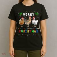 Merry Christmas Three Chickens Lights Funny T-Shirt thumb 4