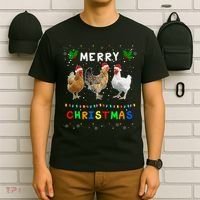 Merry Christmas Three Chickens Lights Funny T-Shirt thumb 6