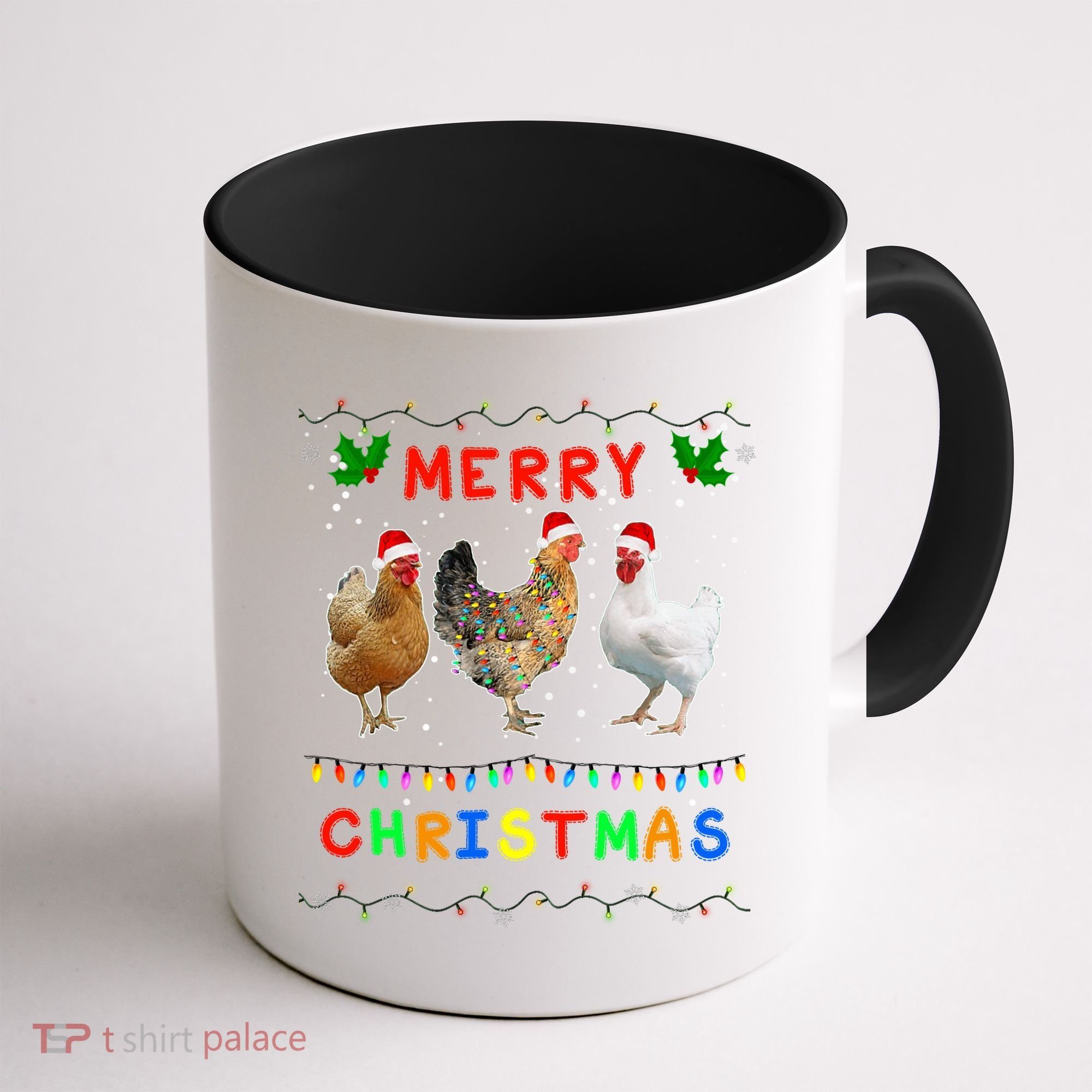 Merry Christmas Three Chickens Lights Funny Coffee Mug