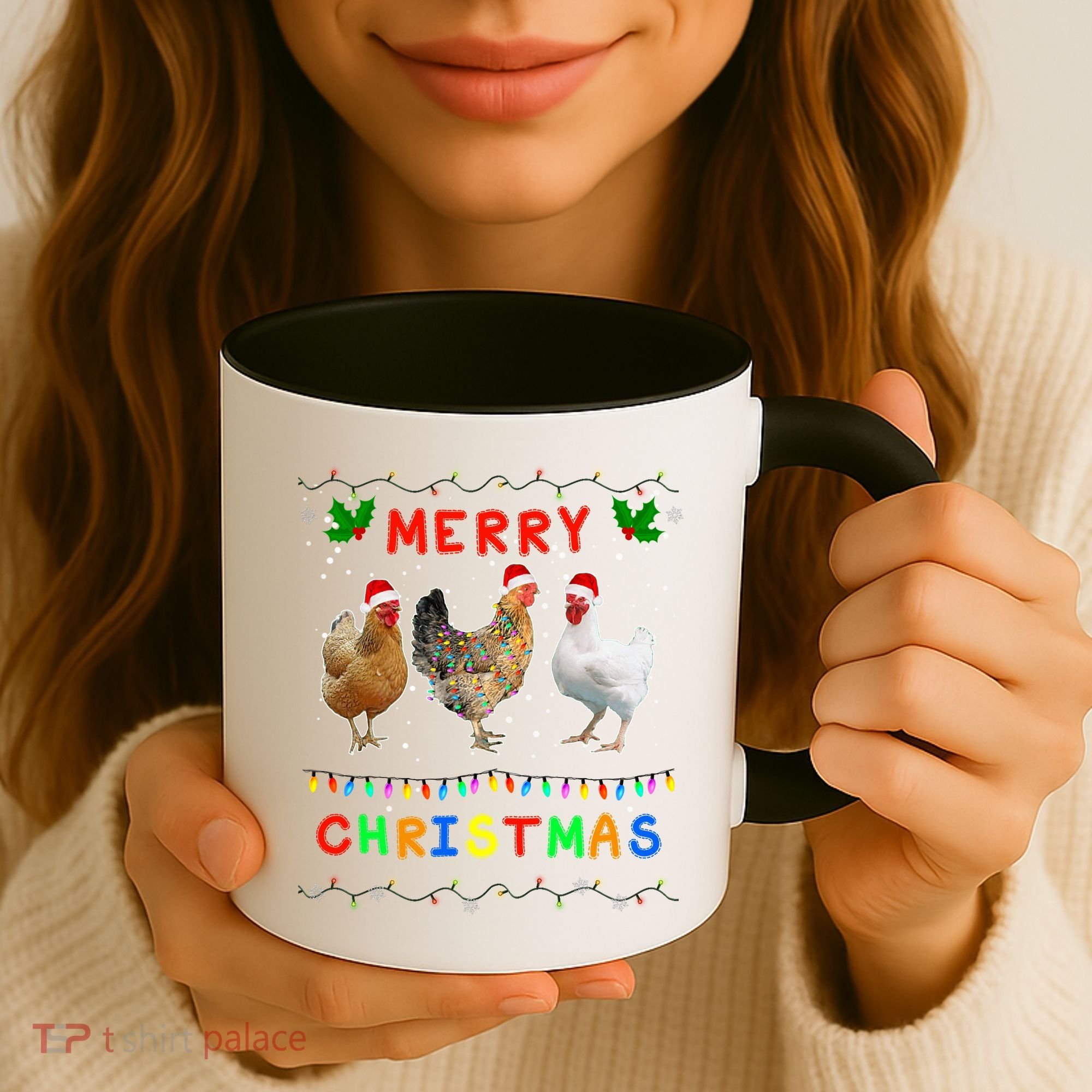 Merry Christmas Three Chickens Lights Funny Coffee Mug