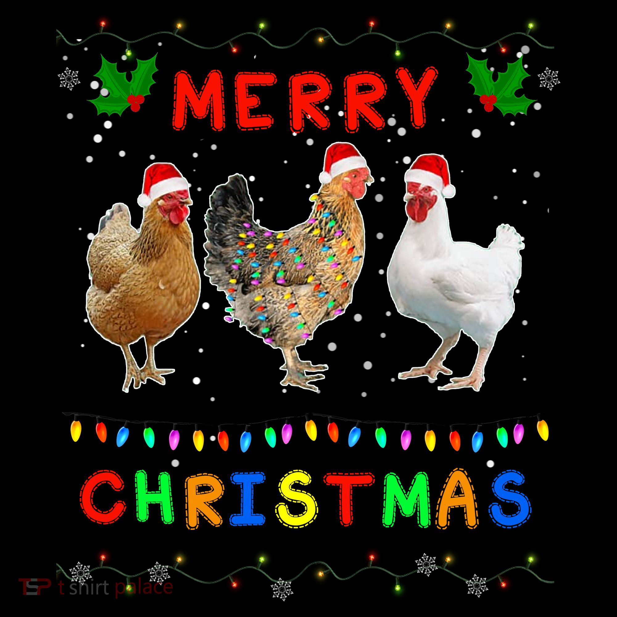 Merry Christmas Three Chickens Lights Funny Coffee Mug