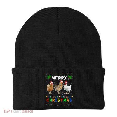 Merry Christmas Three Chickens Lights Funny Beanie