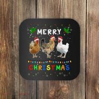 Merry Christmas Three Chickens Lights Funny Coaster thumb 0