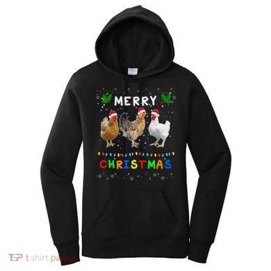 Merry Christmas Three Chickens Lights Funny Women's Hoodie