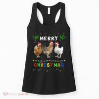 Merry Christmas Three Chickens Lights Funny Women's Tank Top thumb 0