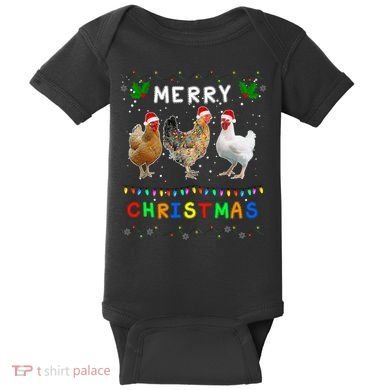 Merry Christmas Three Chickens Lights Funny Baby Bodysuit