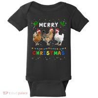 Merry Christmas Three Chickens Lights Funny Baby Bodysuit thumb 0