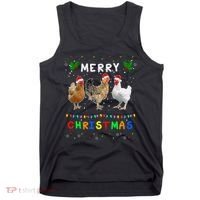Merry Christmas Three Chickens Lights Funny Tank Top thumb 0
