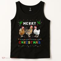 Merry Christmas Three Chickens Lights Funny Tank Top thumb 2