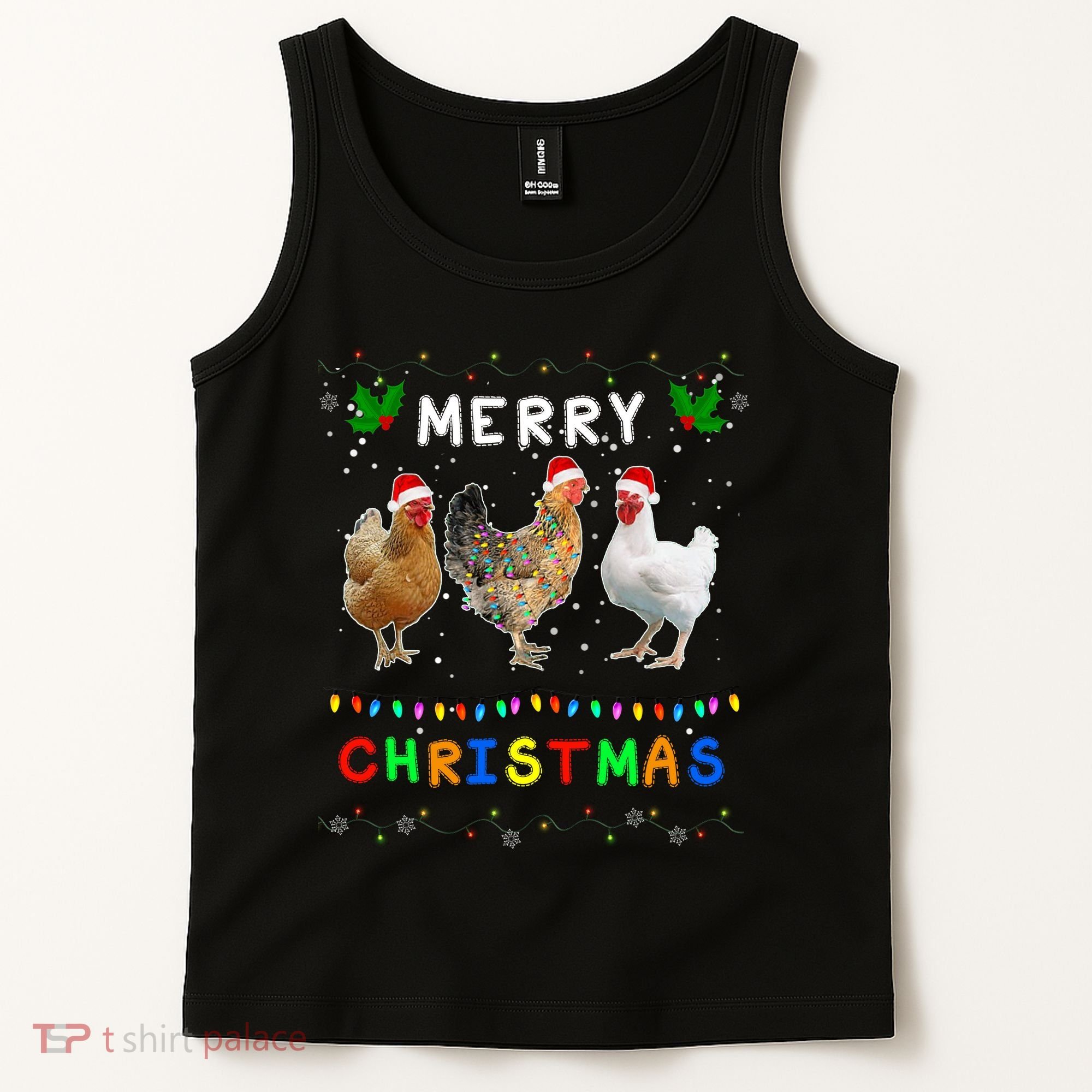 Merry Christmas Three Chickens Lights Funny Tank Top