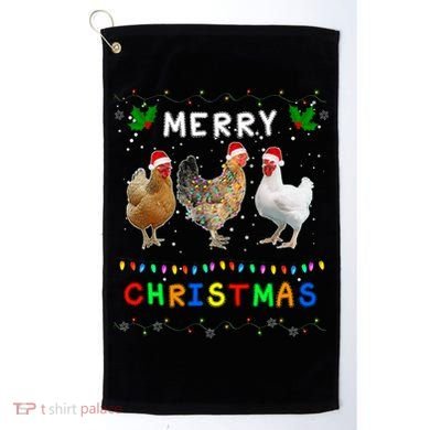 Merry Christmas Three Chickens Lights Funny Golf Towel