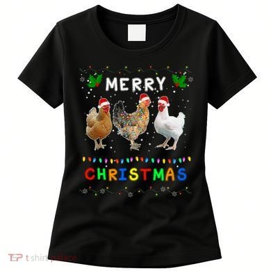 Merry Christmas Three Chickens Lights Funny Women's T-Shirt