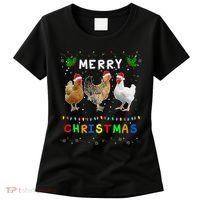Merry Christmas Three Chickens Lights Funny Women's T-Shirt thumb 0