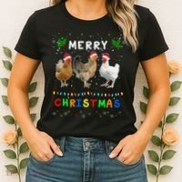 Merry Christmas Three Chickens Lights Funny Women's T-Shirt thumb 2