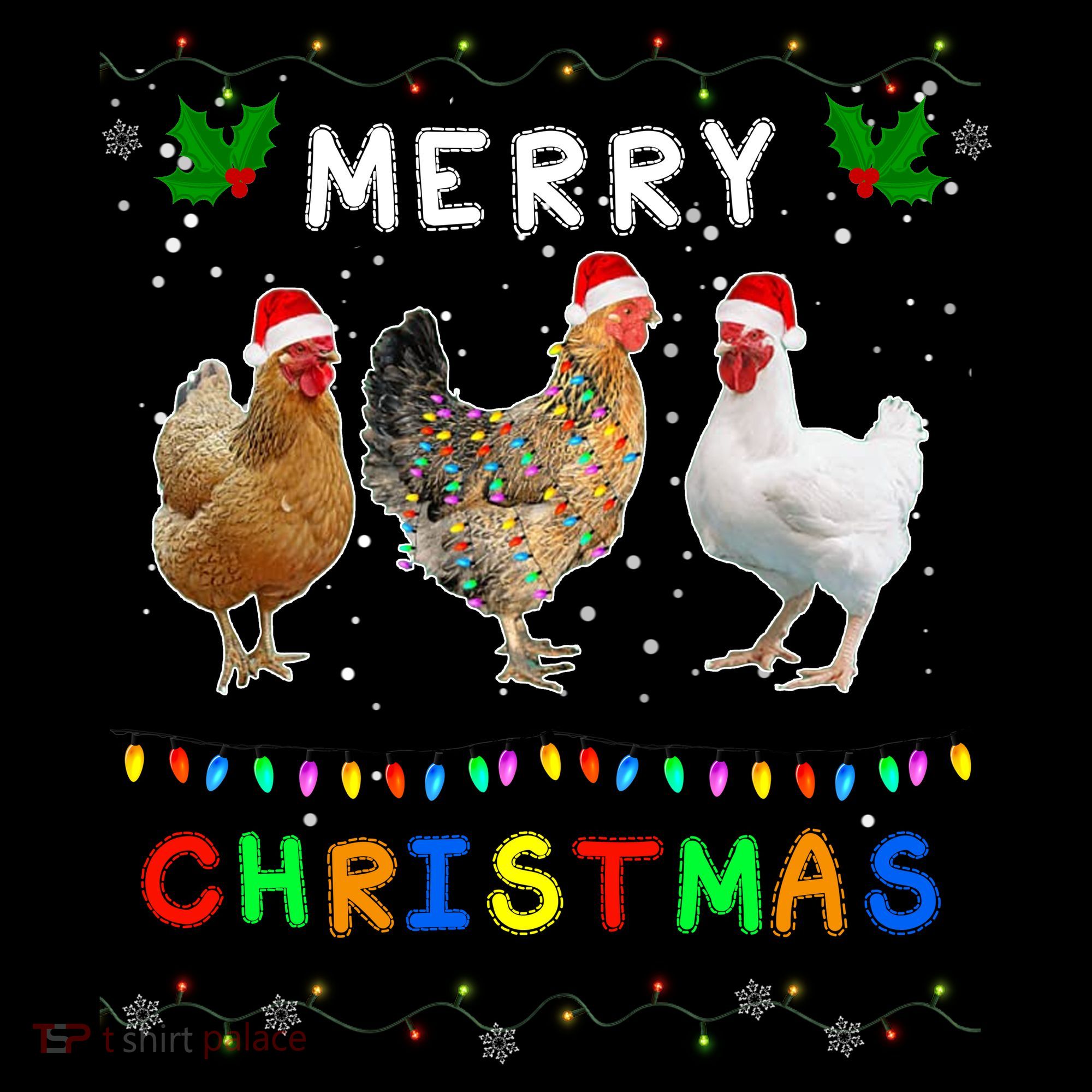 Merry Christmas Three Chickens Lights Funny Women's T-Shirt