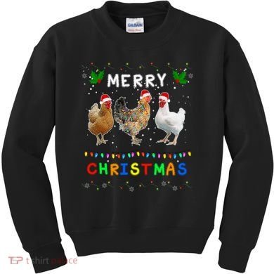 Merry Christmas Three Chickens Lights Funny Kids Sweatshirt