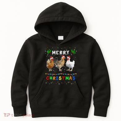 Merry Christmas Three Chickens Lights Funny Kids Hoodie