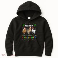 Merry Christmas Three Chickens Lights Funny Kids Hoodie thumb 0